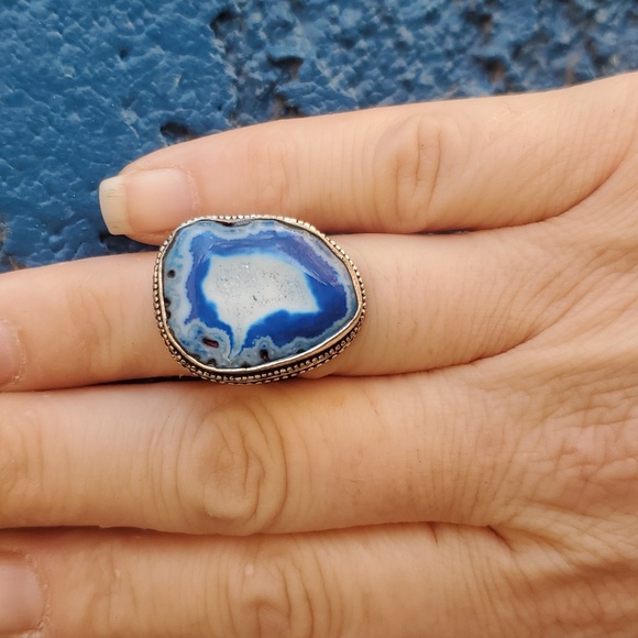 New Solar Quartz Agate Druzy 925 Silver Ring. - Picture 7 of 16